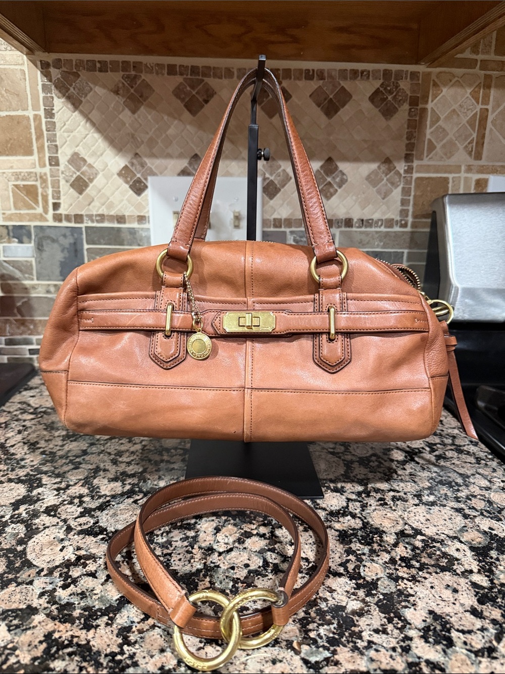 Coach Chelsea Reese Convertible Satchel (17803) brown Leather Shoulder Bag Purse